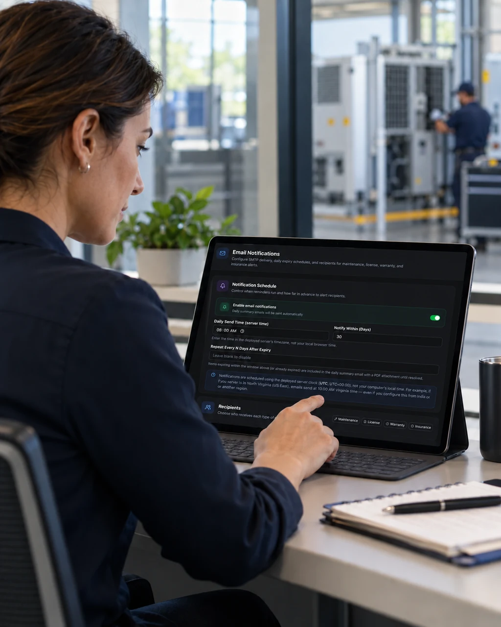 AssetSeal notification settings for maintenance, warranty and licence reminders