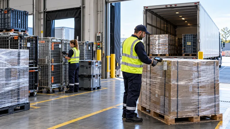 Worker verifying returnable assets at the dock