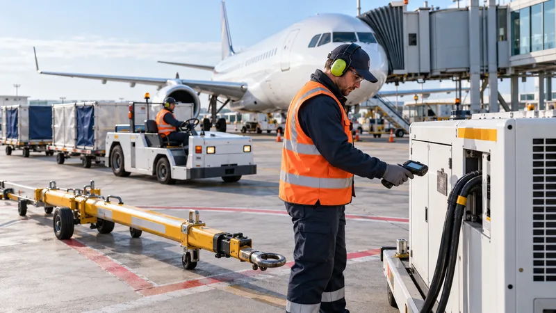 Airport worker scanning tagged ground equipment