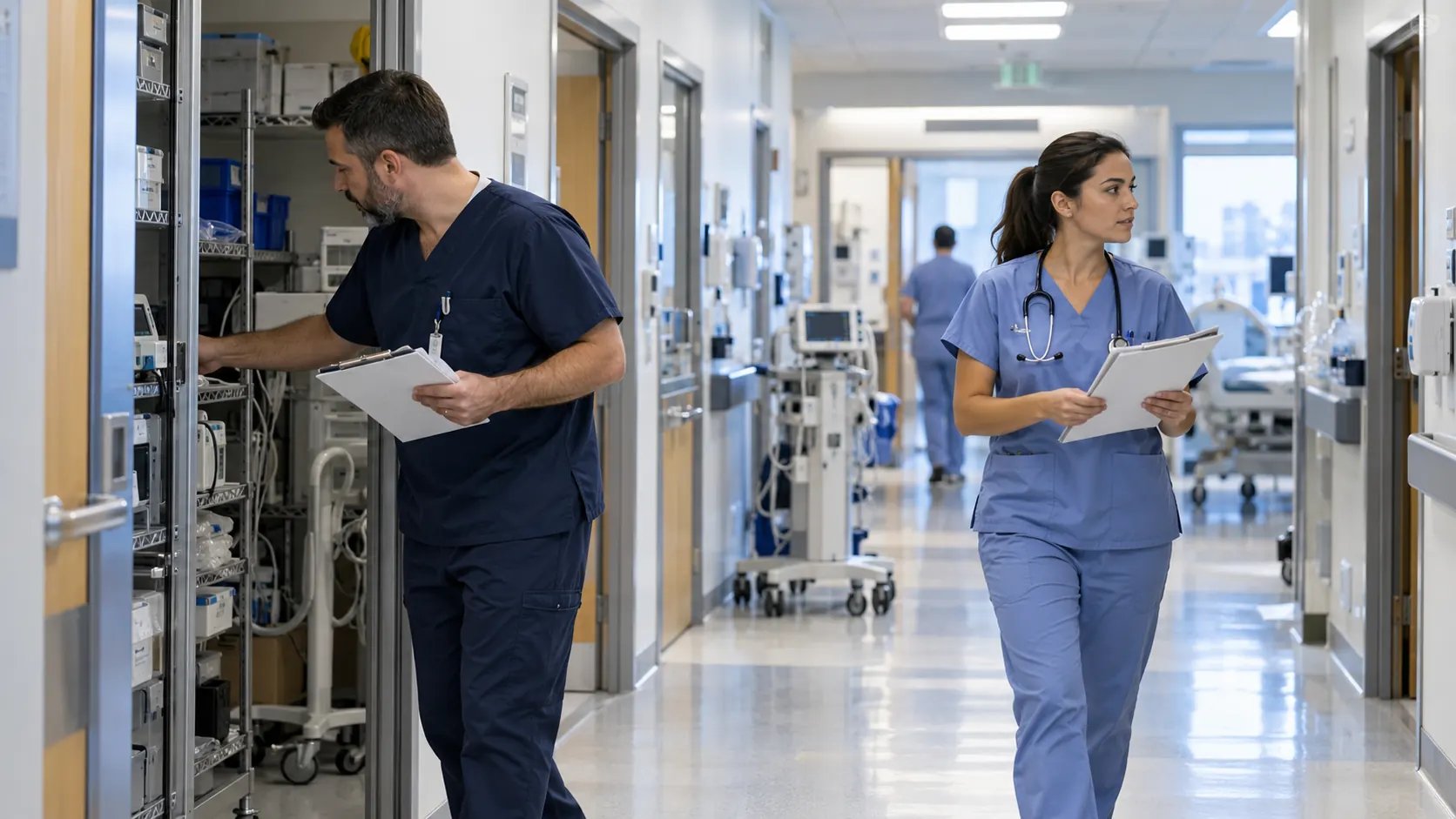 Nurse locating a mobile patient monitor