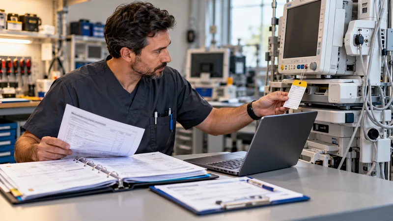 Biomedical team reconciling maintenance records
