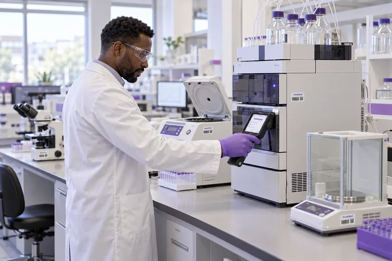 Technician verifying laboratory equipment