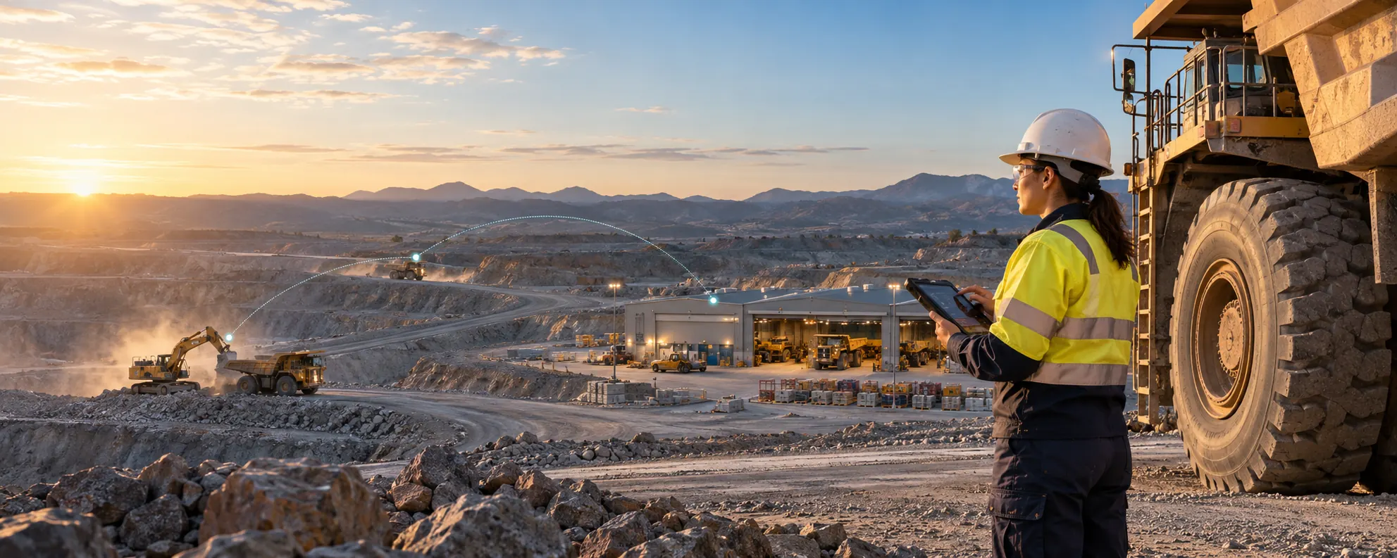 Mining team reviewing equipment across the operation