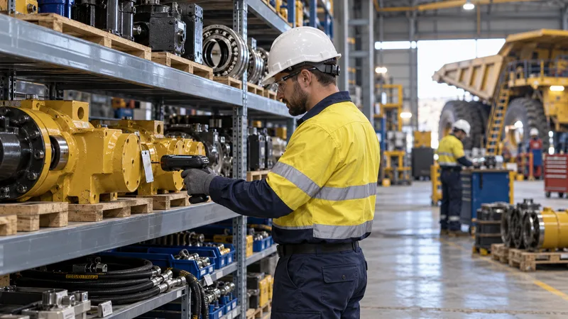 Storekeeper verifying critical spares in the mine store