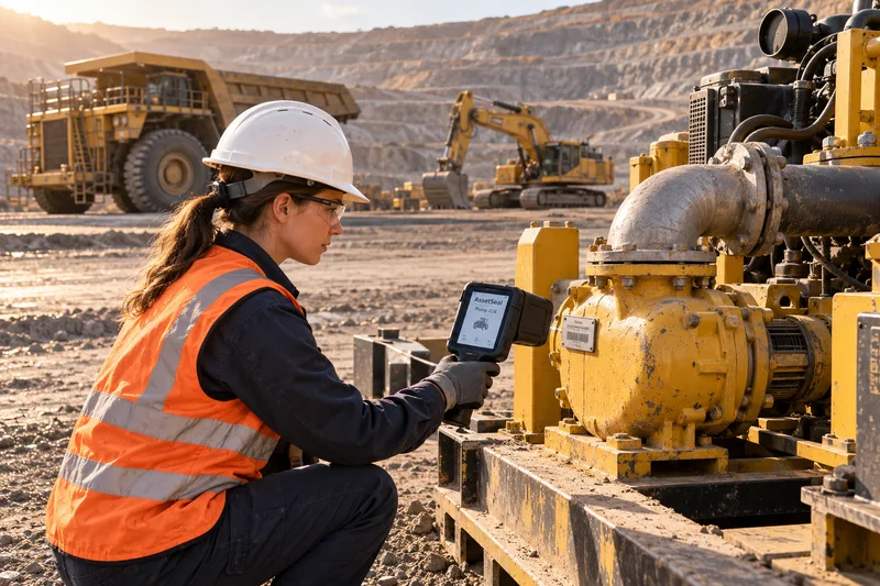 Technician verifying equipment in a mining yard