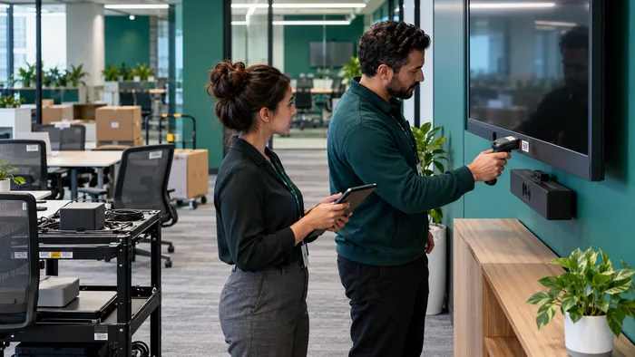 Team scanning office assets during a relocation