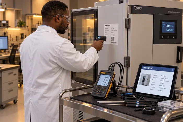 Technician scanning a stability chamber during validation