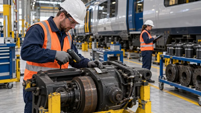 Technician scanning a tagged rail component