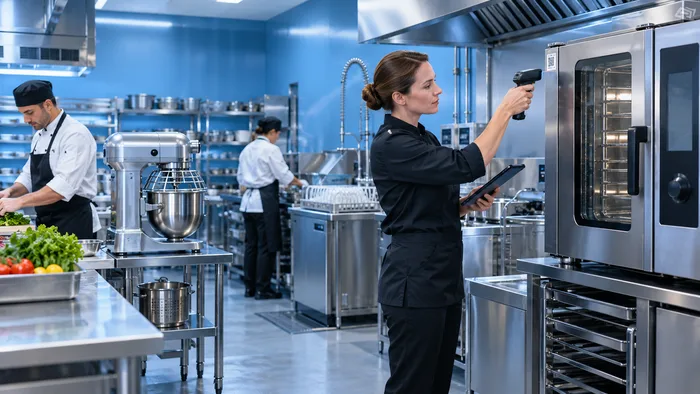 Manager scanning kitchen assets during an audit