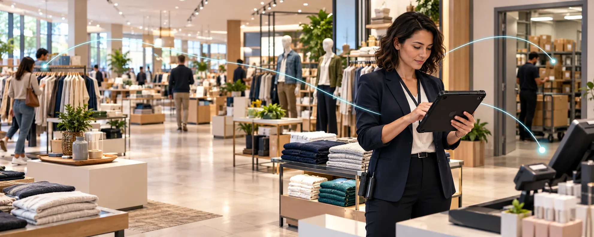 Store team reviewing connected retail operations