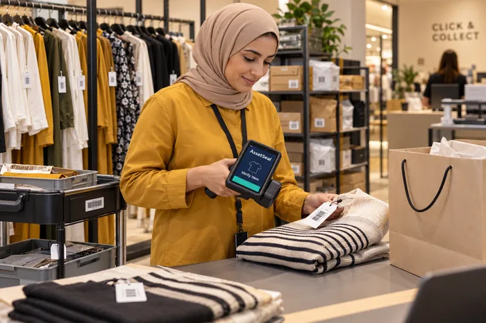 Associate verifying a tagged garment