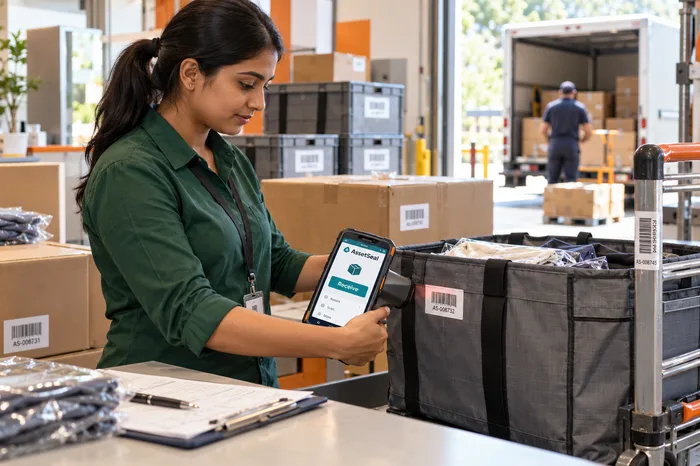 Team receiving inventory with a handheld scanner