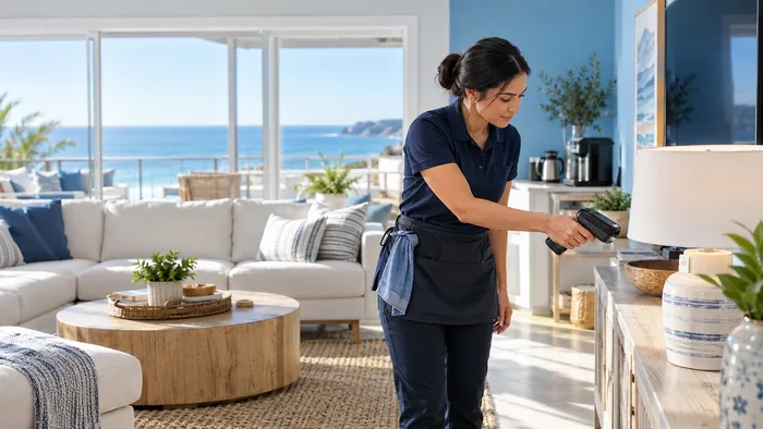 Turnover employee running an RFID check after checkout