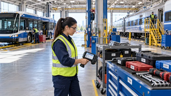 Technician verifying assets in the transit depot