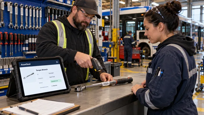 Technician scanning a tagged torque wrench