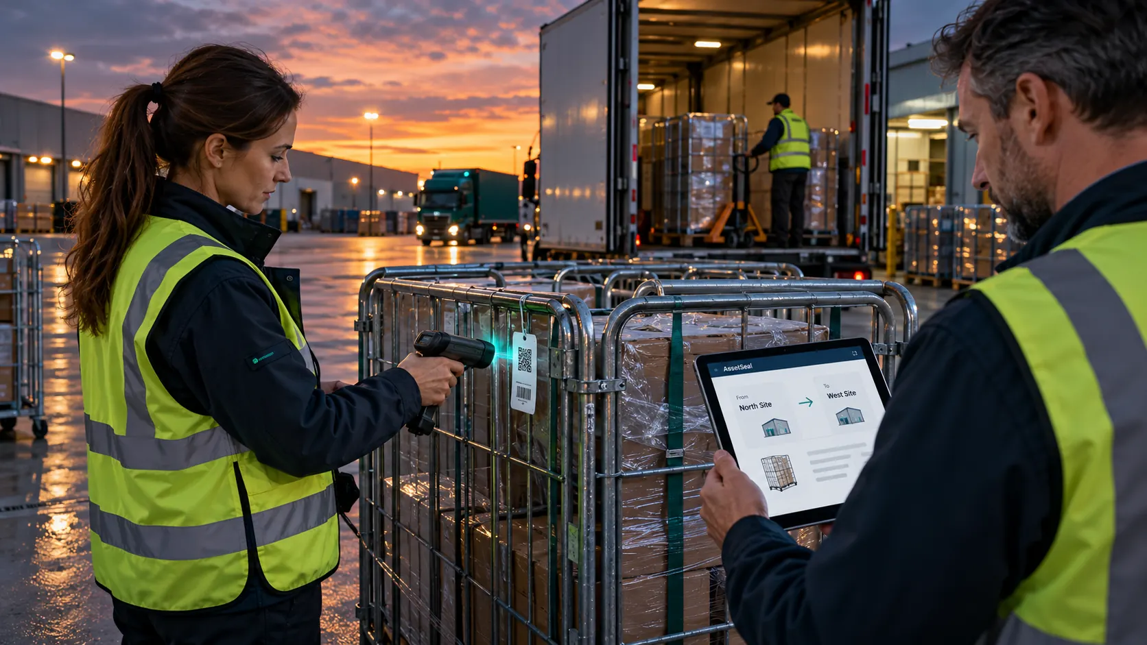 Tagged assets transferred at the dock at dusk